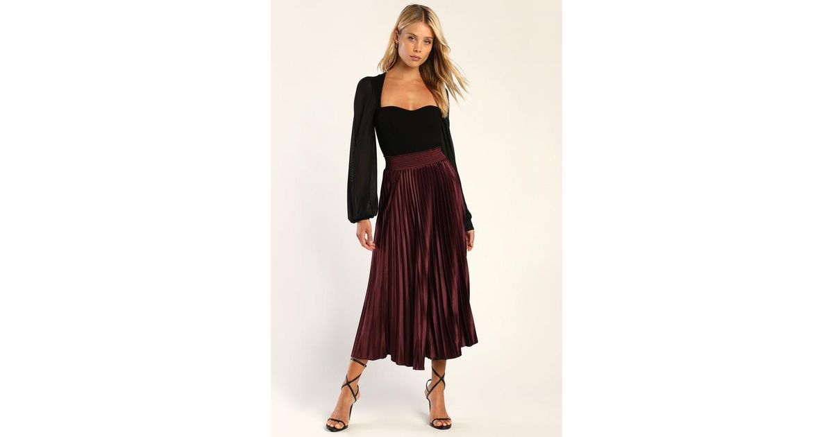 Patricia | Black Floral Satin Pleated Midi Dress