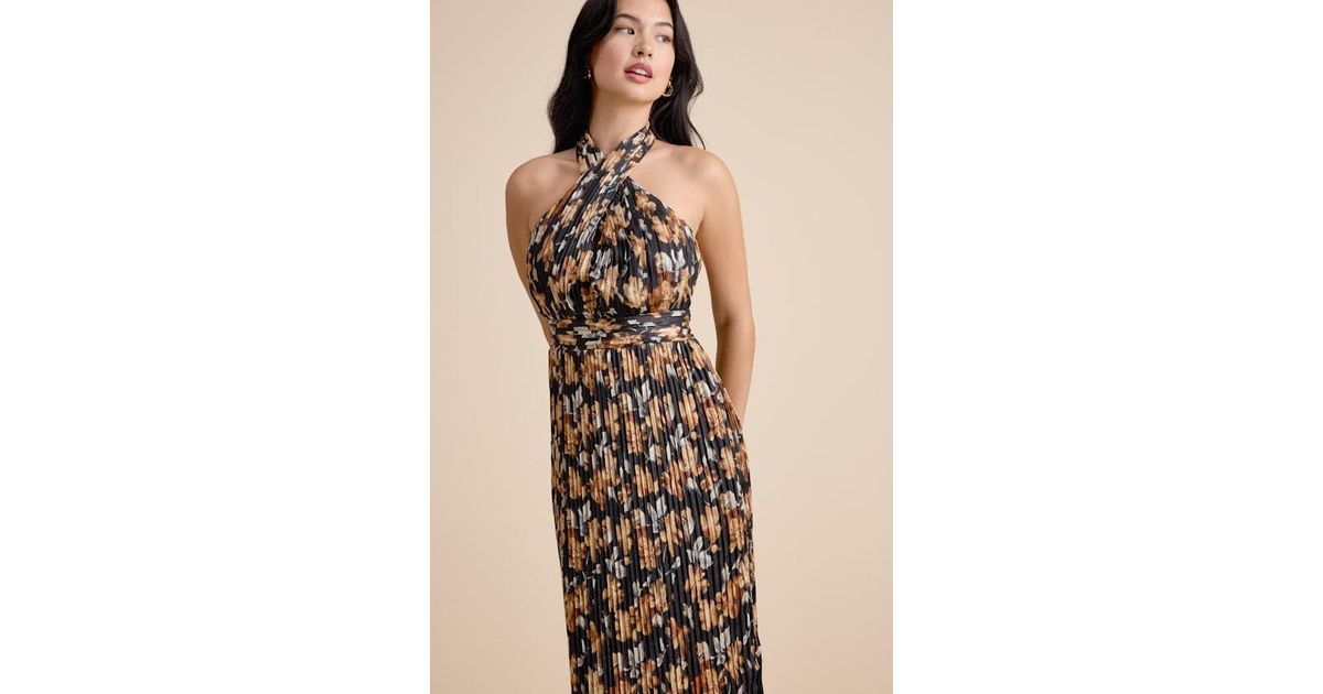 floral cross halter midi dress Anabelle Halter Neck Midi Dress