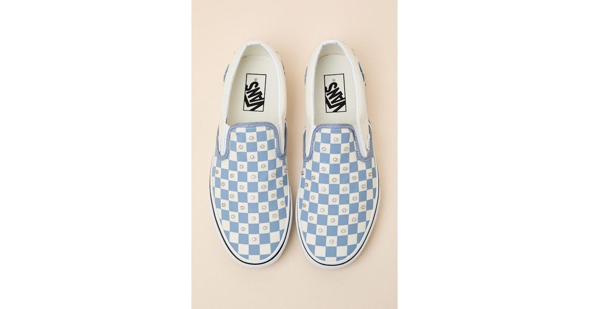 Vans Classic Glacial Slate Checkerboard Rhinestone Slip-On Sneakers in ...