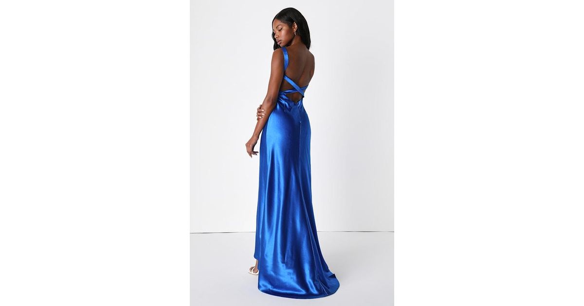 perfectly classy royal blue satin strappy maxi dress Lulus Perfectly Classy Satin Strappy Maxi Dress in Royal Blue