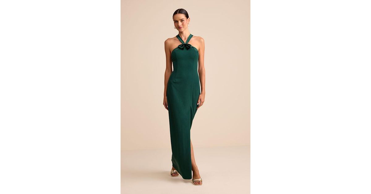 Lulus Bisian Velvet Bow Backless Apron Maxi Dress in Green | Lyst