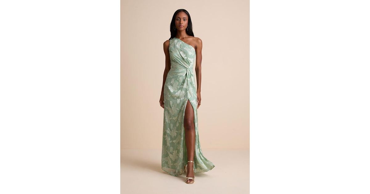 Lulus Renni Floral Jacquard One-Shoulder Maxi Dress in Green | Lyst