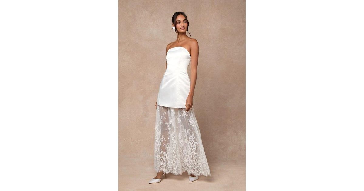winslet white satin sheer hem strapless maxi dress Lulus Winslet Satin Sheer Hem Strapless Maxi Dress in Natural