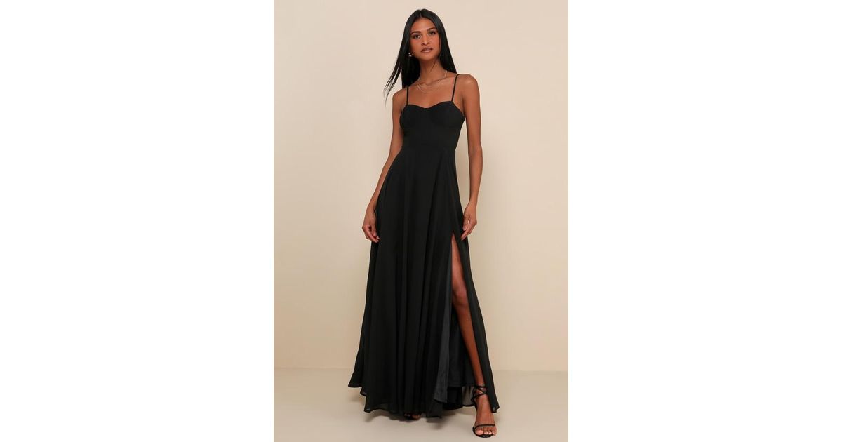 Lulus Cause For Commotion Pleated Bustier Maxi Dress in Black | Lyst UK