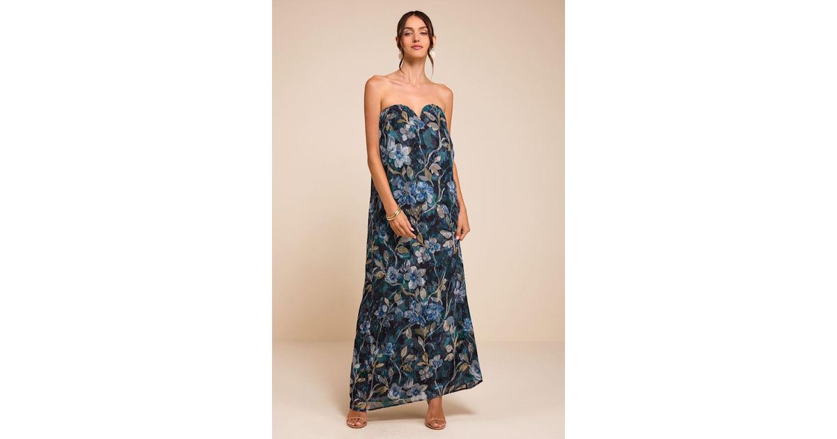 Lulus Carlotta Floral Chiffon Maxi Dress in Blue | Lyst