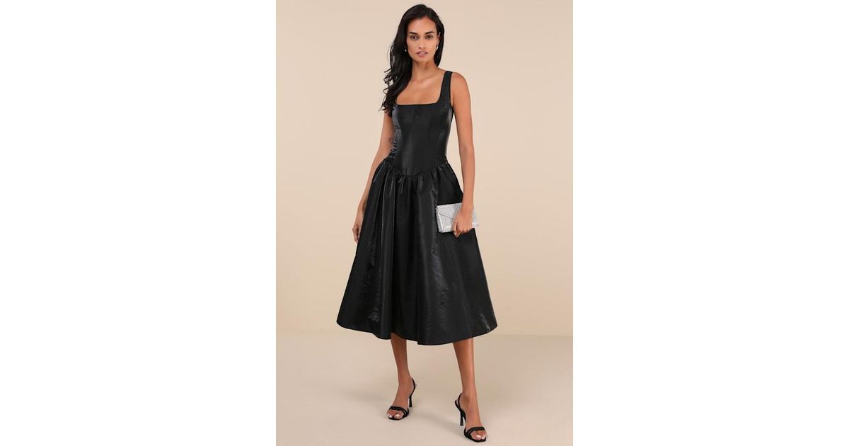 knee length dresses for ladies Black Glitter Wrap Draped Midi Dress – AX Paris main image 1