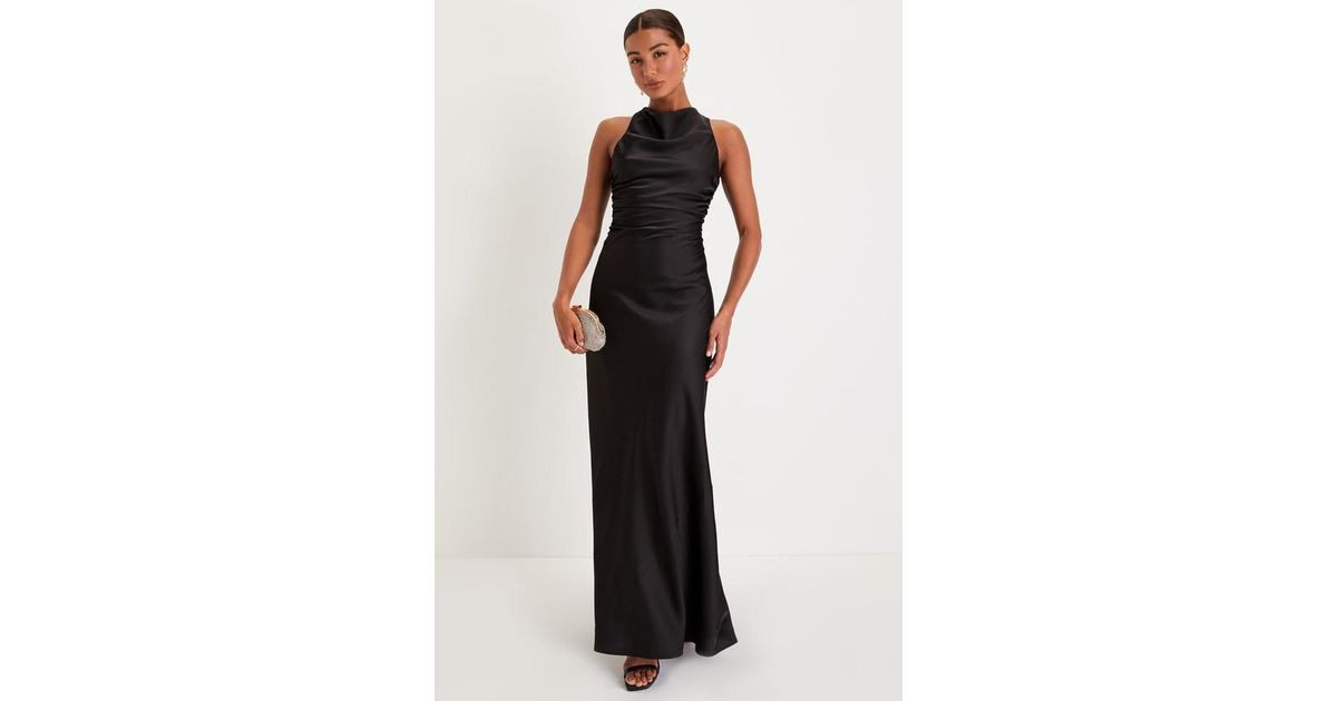 Lulus Effortlessly Sensational Satin Backless Maxi Dress in Black | Lyst