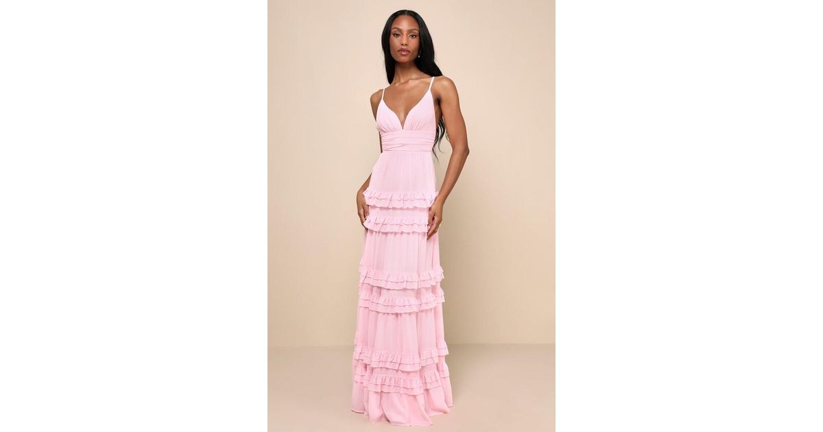 Lulus Lavish Perfection Ruffled Tiered Maxi Dress in Pink | Lyst UK