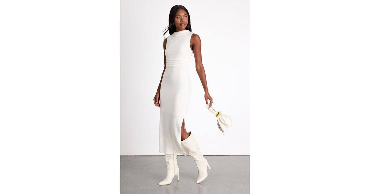 knee length dresses for ladies Women's Simply Glam Sleeveless Sweater Midi Dress in Sesame