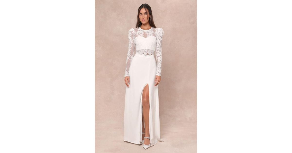 Lulus Heavenly Promise Sheer Lace Two-Piece Maxi Dress in Natural