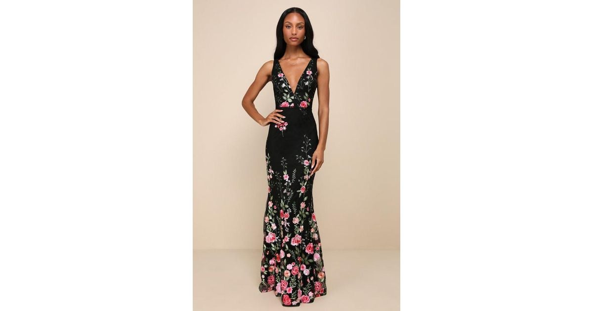 soiree blossom black floral embroidered mermaid maxi dress ZAPAKASA Women Sparkly Black Floral Mermaid Long Prom Dress Beaded Lace-Up  Back Evening Dress