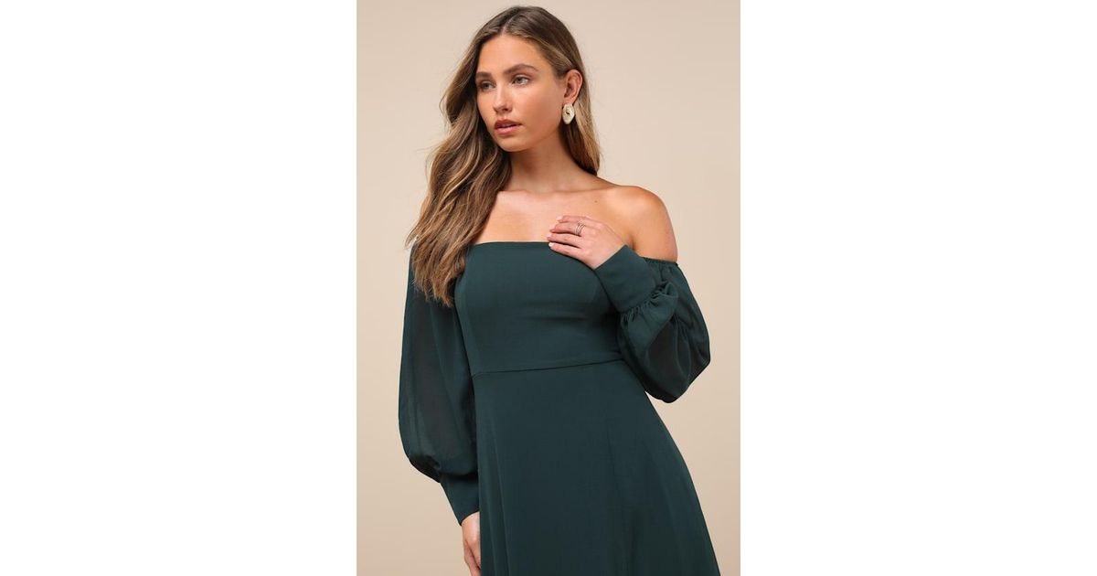 feel the romance emerald green off-the-shoulder maxi dress Petal and Pup Women's Adair Off Shoulder Maxi Dress