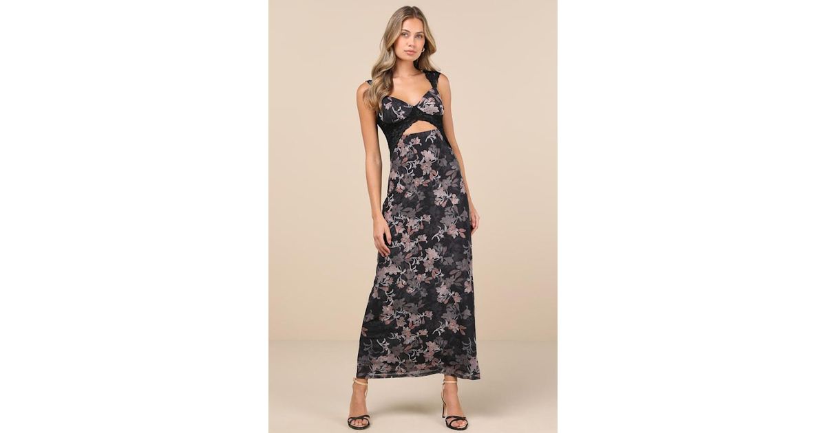 slim fit dress slacks Blue Cherry Blossom Mesh Maxi Dress