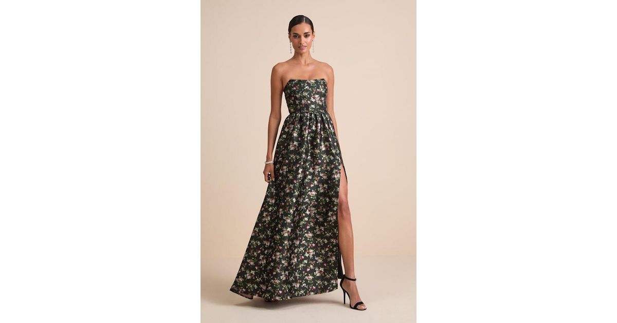 Lulus Rainie Floral Jacquard Strapless Lace-Up Maxi Dress in Black | Lyst Lulus Rainie Floral Jacquard Strapless Lace-Up Maxi Dress in Black | Lyst