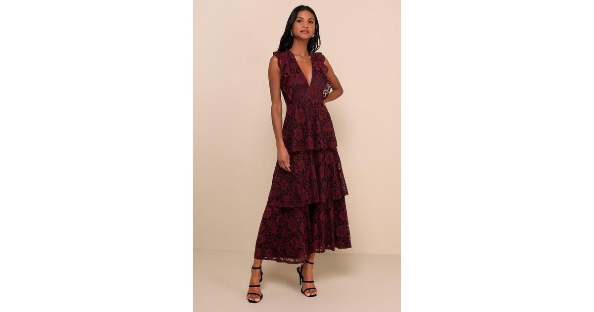 Lulus Molinetto Lace Ruffled Tiered Sleeveless Maxi Dress | Lyst UK