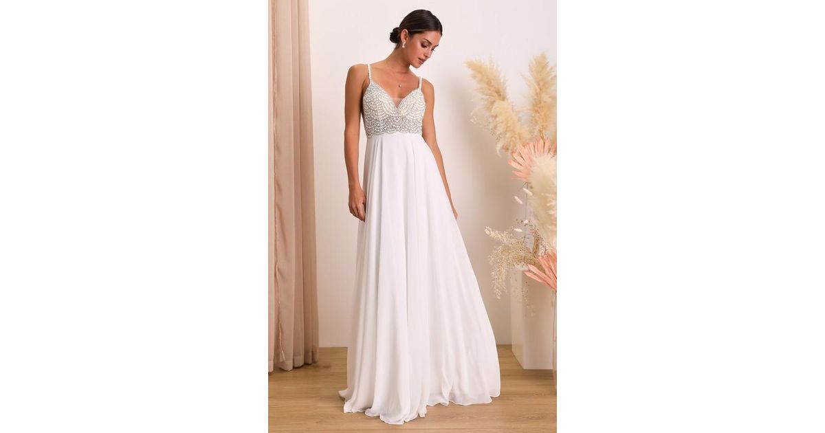 White Beaded Rhinestone Maxi Lulus True Love Dress LULUS Size True Love White Beaded Rhinestone Maxi