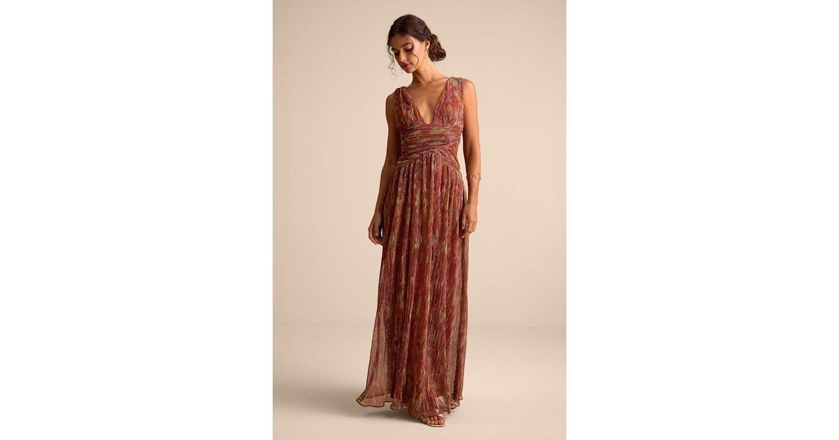 evaluna rust abstract plisse sleeveless maxi dress ASOS Design - Plisse Cut Out Bandeau Maxi Dress - Women - Polyester - 8 US