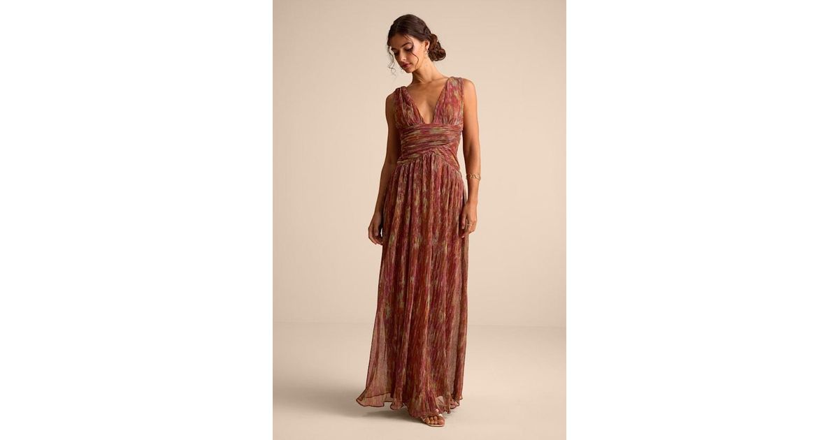 chinese dress ladies Paloma Brown Sleeveless Asymmetrical Ruched Knit Maxi Dress (Final Sale), XL / Brown
