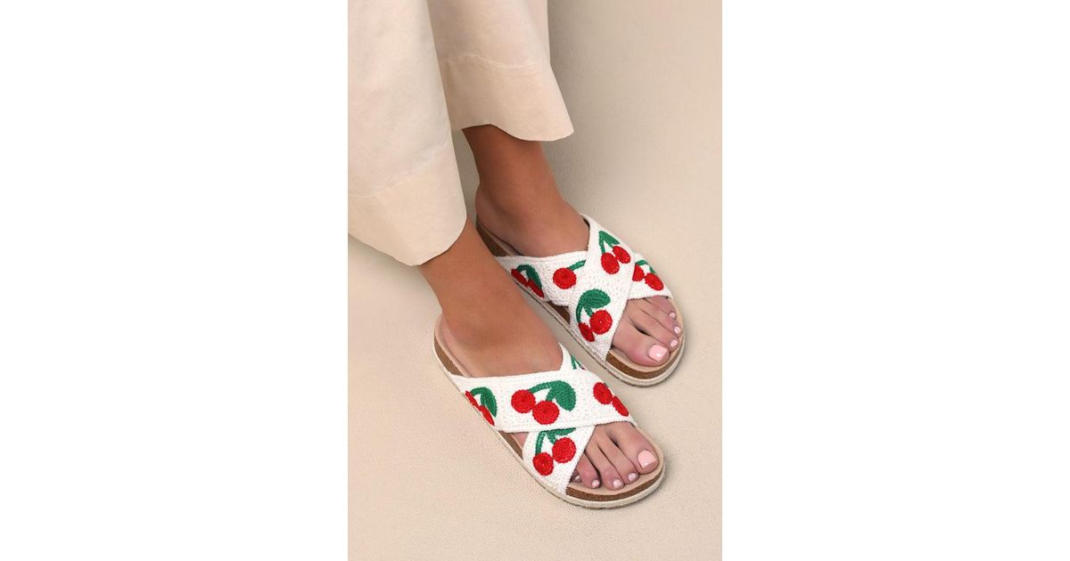 Chinese Laundry Tacoma Natural Cherry Crochet Espadrille Slide Sandals