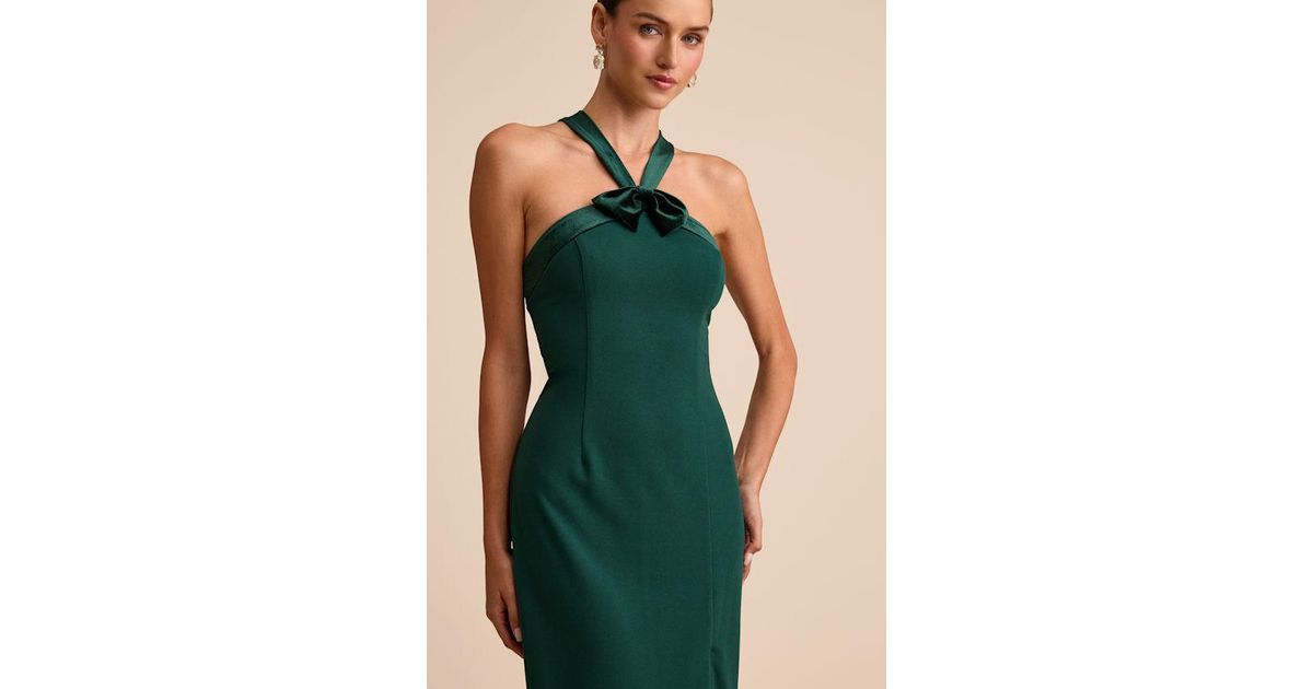 Lulus Bisian Velvet Bow Backless Apron Maxi Dress in Green | Lyst UK
