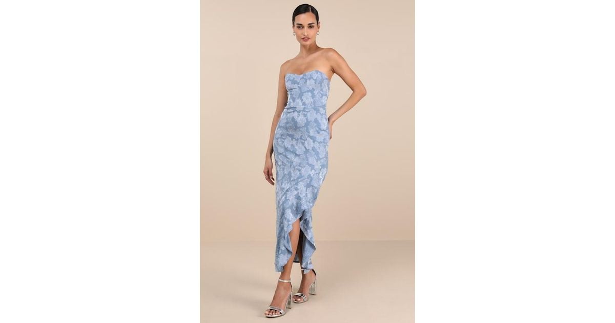 Lulus Mabriella Floral Burnout Ruffled Maxi Dress in Blue | Lyst