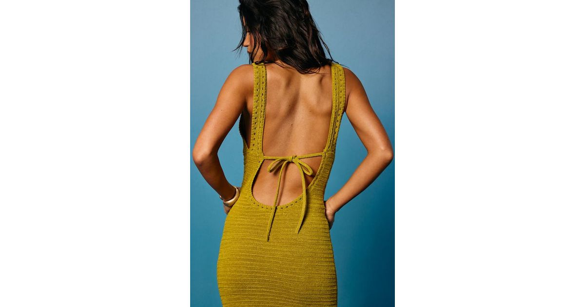 Lulus Solstice Chartreuse Crochet Backless Maxi Dress in Blue | Lyst