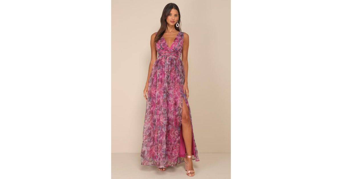 garden romance magenta floral print organza maxi dress NEW LULUS Garden Romance Magenta Floral Print Organza Maxi Dress Womens Size XL