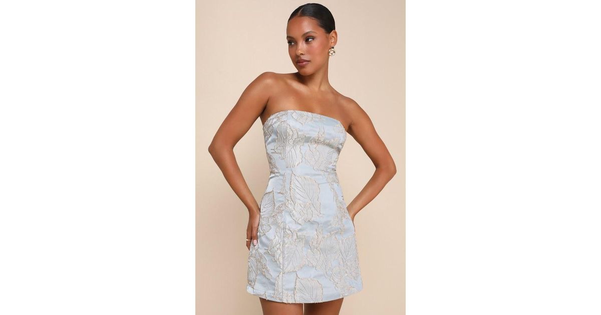 slim fit dress slacks Josie Strapless Open Back Mini Dress