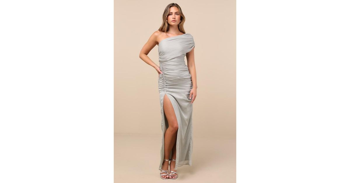Lulus Kyleah Ruched One-Shoulder Maxi Dress in Gray | Lyst