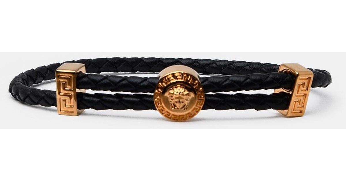 Versace Braided Leather Medusa Bracelet in Black for Men | Lyst