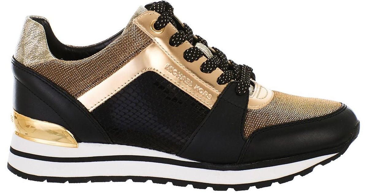 MICHAEL Michael Kors Synthetic Black And Gold Billie Trainer Sneakers ...