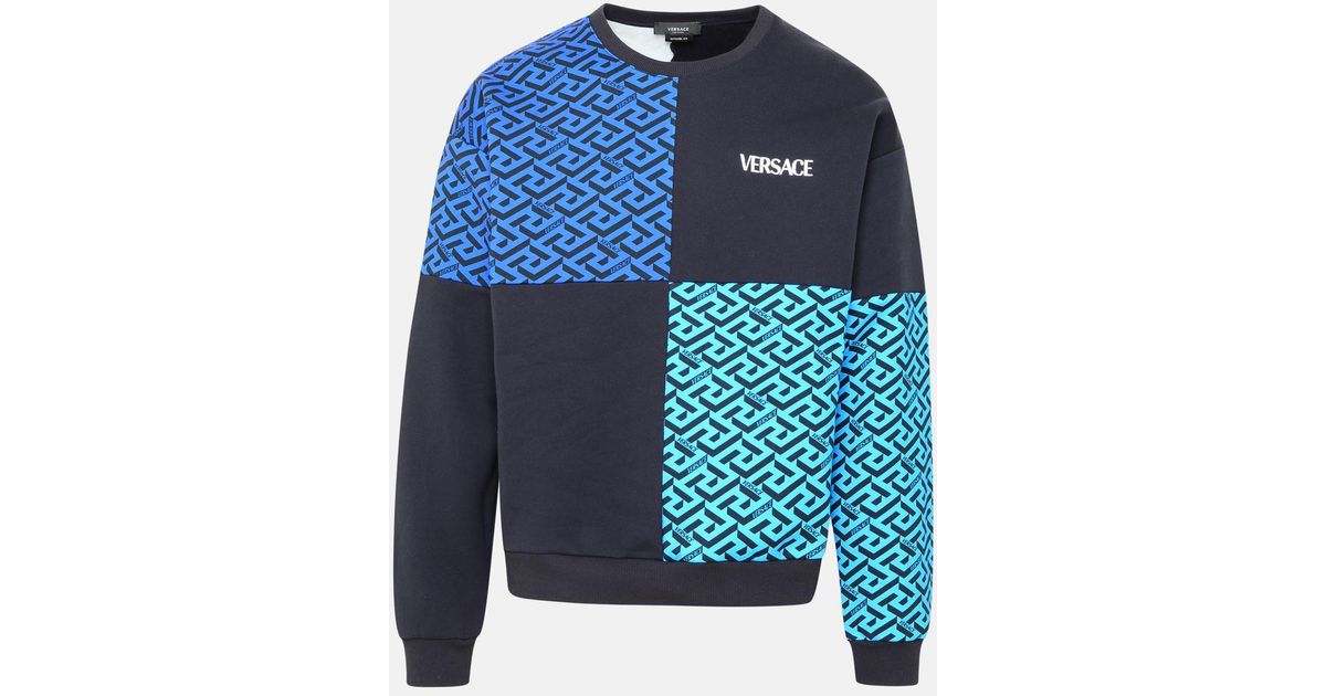 Versace And Black La Greca Cotton Sweatshirt in Blue for Men | Lyst