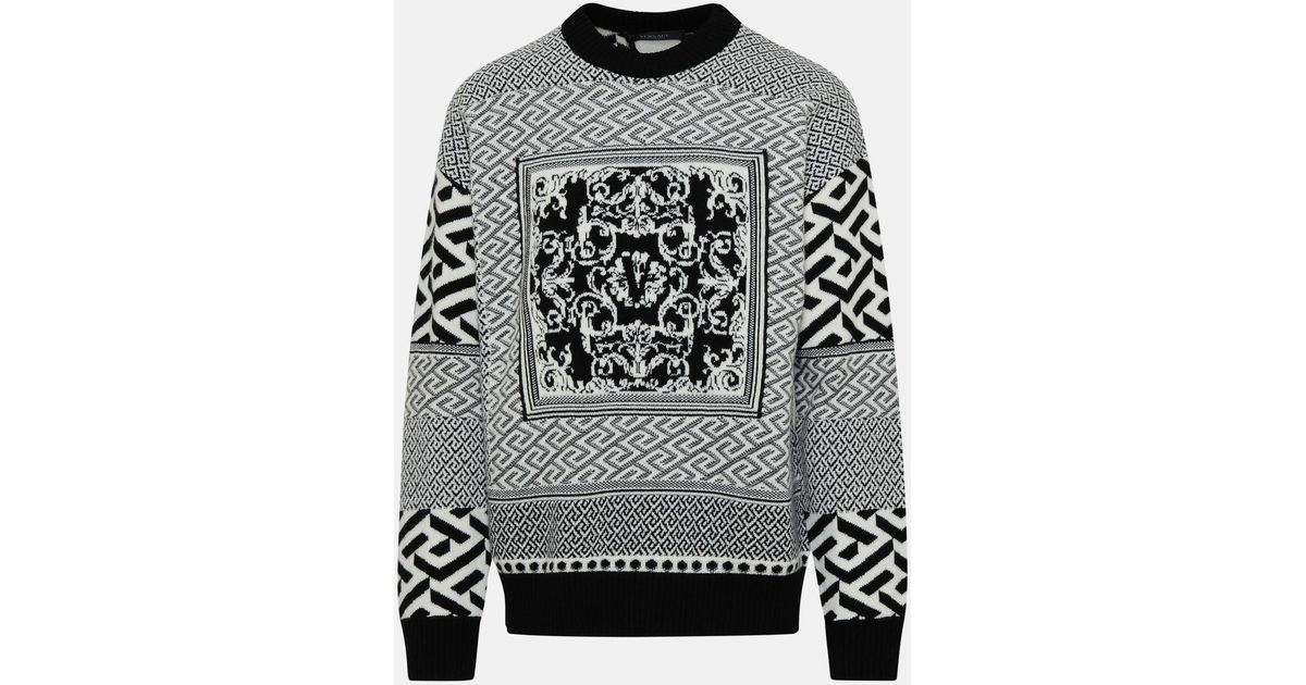 Versace Wool Blend And White Greca Sweater in Black for Men Lyst