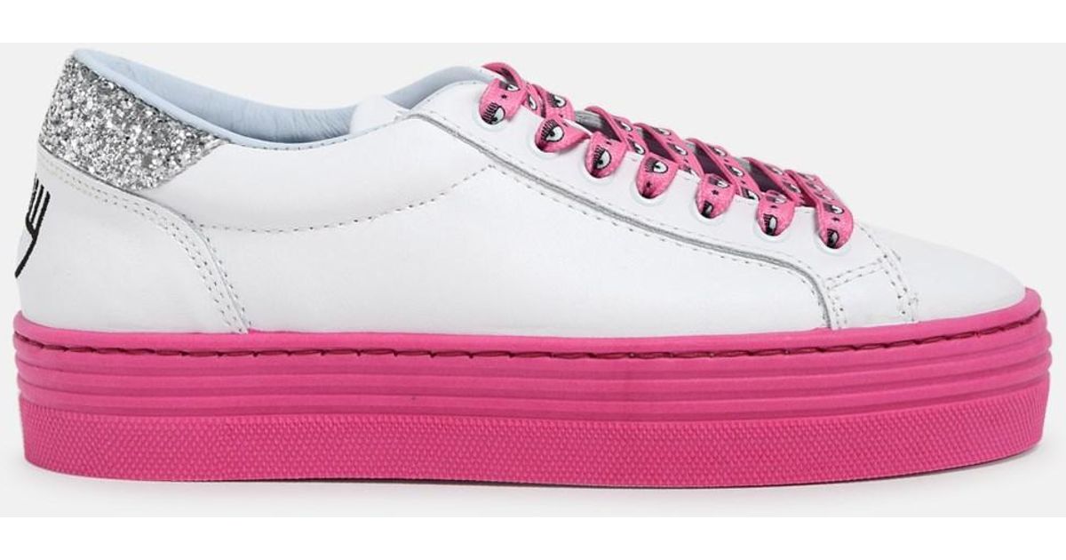 Chiara Ferragni Leather Sneaker Logomania Bianca/rosa in White | Lyst
