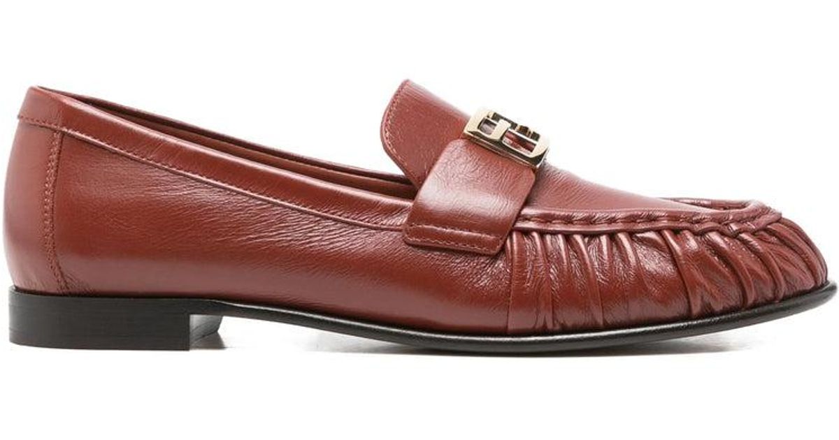 Fendi Men\'s Brown and Red Loafers Fendi Baguette Ruched Leather Loafers | Neiman Marcus main image 4