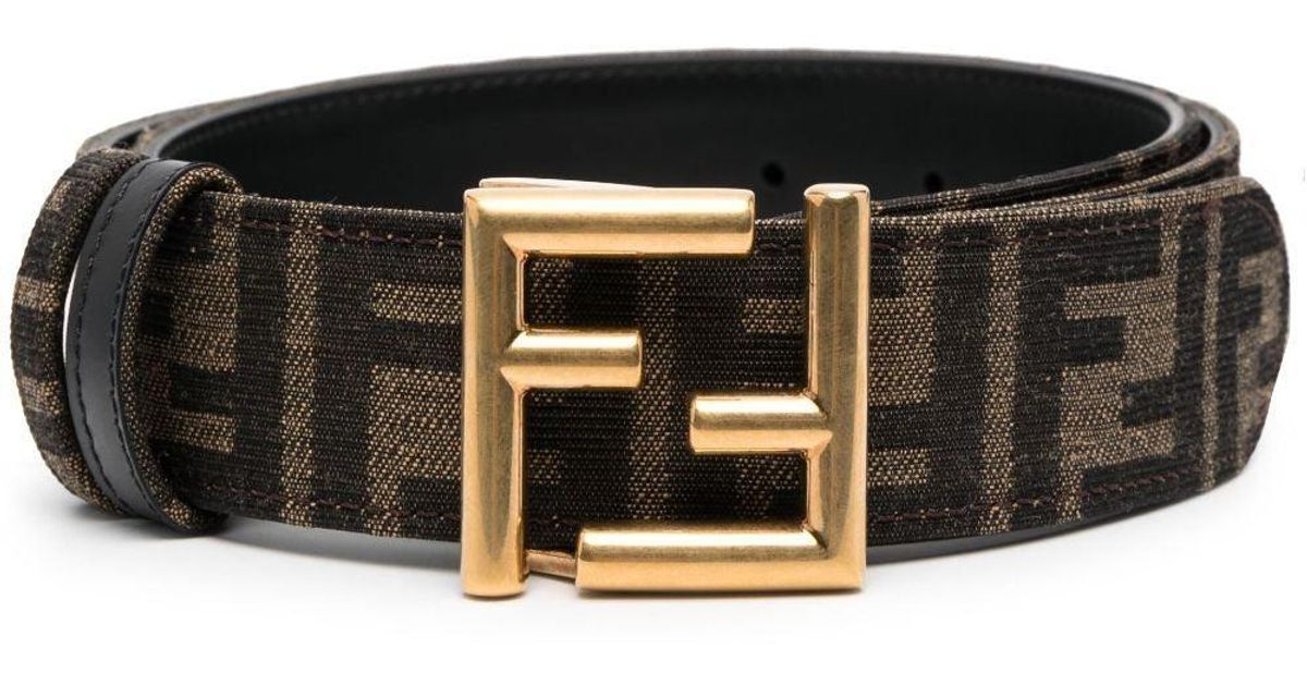 Fendi Leather And Ff Fabric Reversible Belt in Black | Lyst