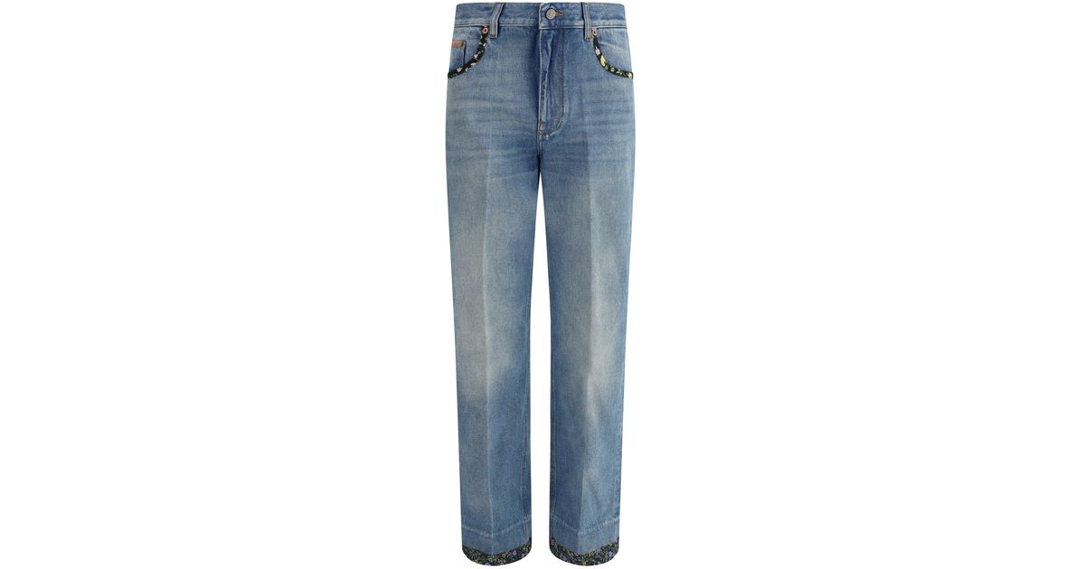 デニム・ジーパン VALENTINO Jeans with floral print fabric border detail Blu Jeans with floral print fabric border detail VALENTINO
