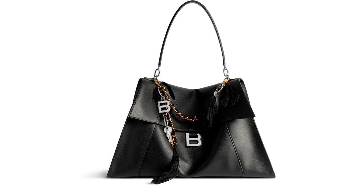 【送料込】BALENCIAGA Hourglass Soft ラージ ハンドバッグ Balenciaga Hourglass Large Soft Top Handle Bag in Black | FWRD