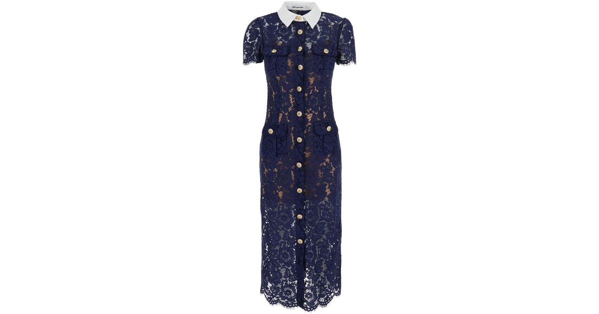 knee length dresses for ladies Self-Portrait - White Lace Collared Midi Dress