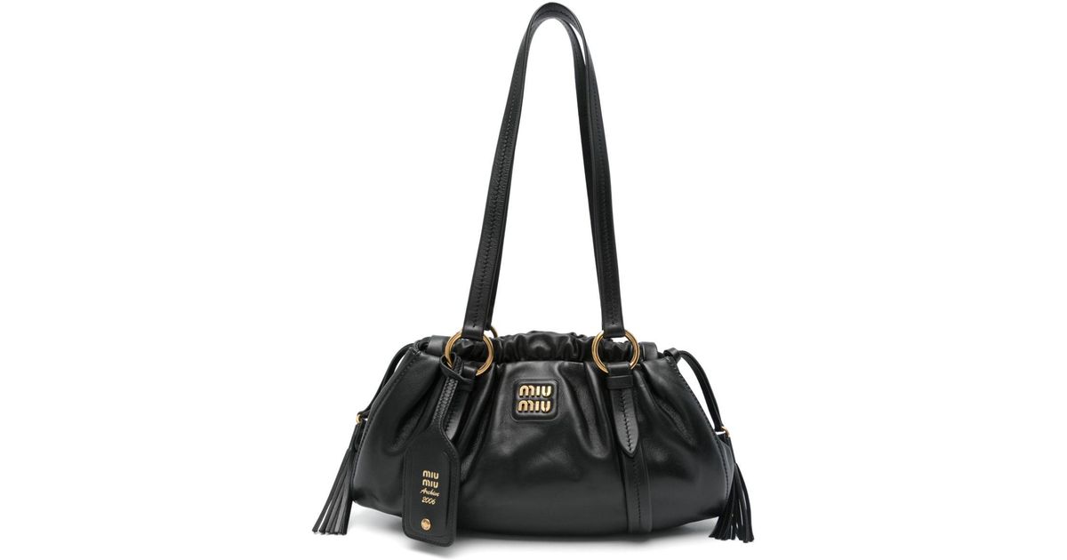 Miu Miu Joie Leather Shoulder Bag in Black | Lyst