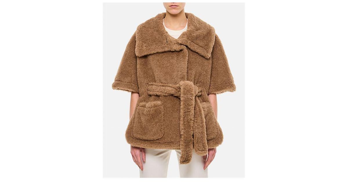 ポンチョ・ケープ MAX MARA AMATO TEDDY CAPE WITH BELT Teddy-fabric belted cape, colonial | 