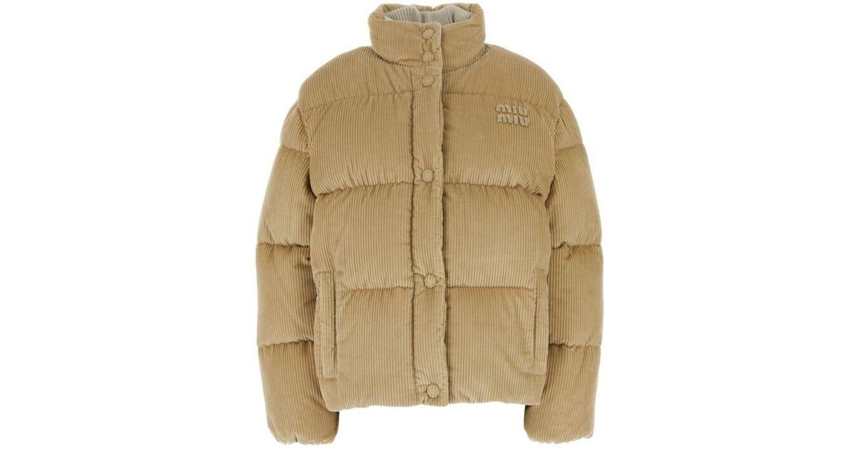 Miu Miu Corduroy Down Jacket in Natural | Lyst