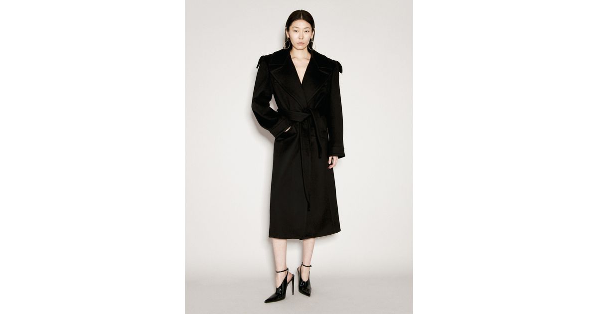 Saint Laurent Cashmere And Wool Belted Coat in Black | Lyst