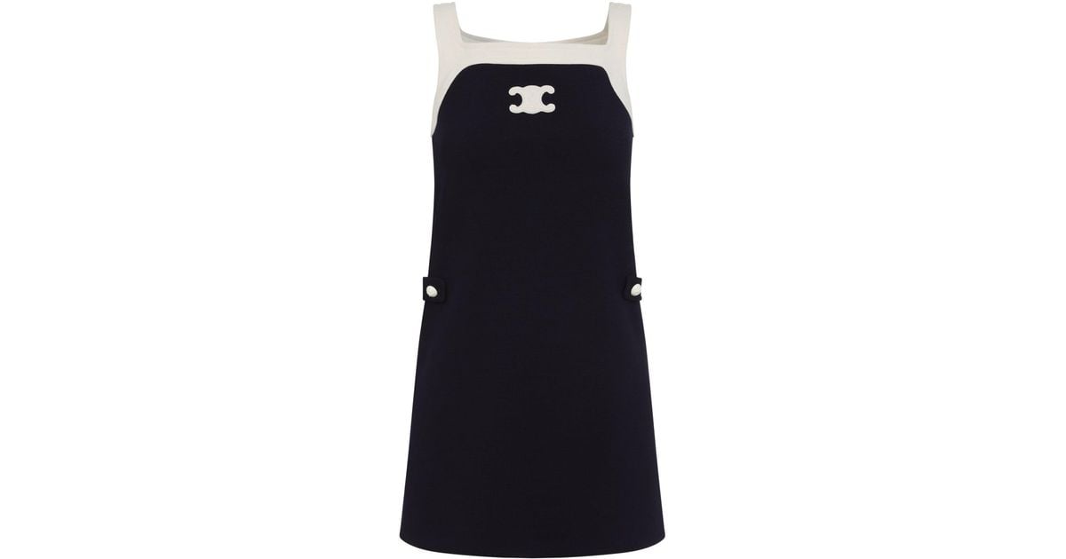 Celine Triomphe Mini Dress in Blue | Lyst