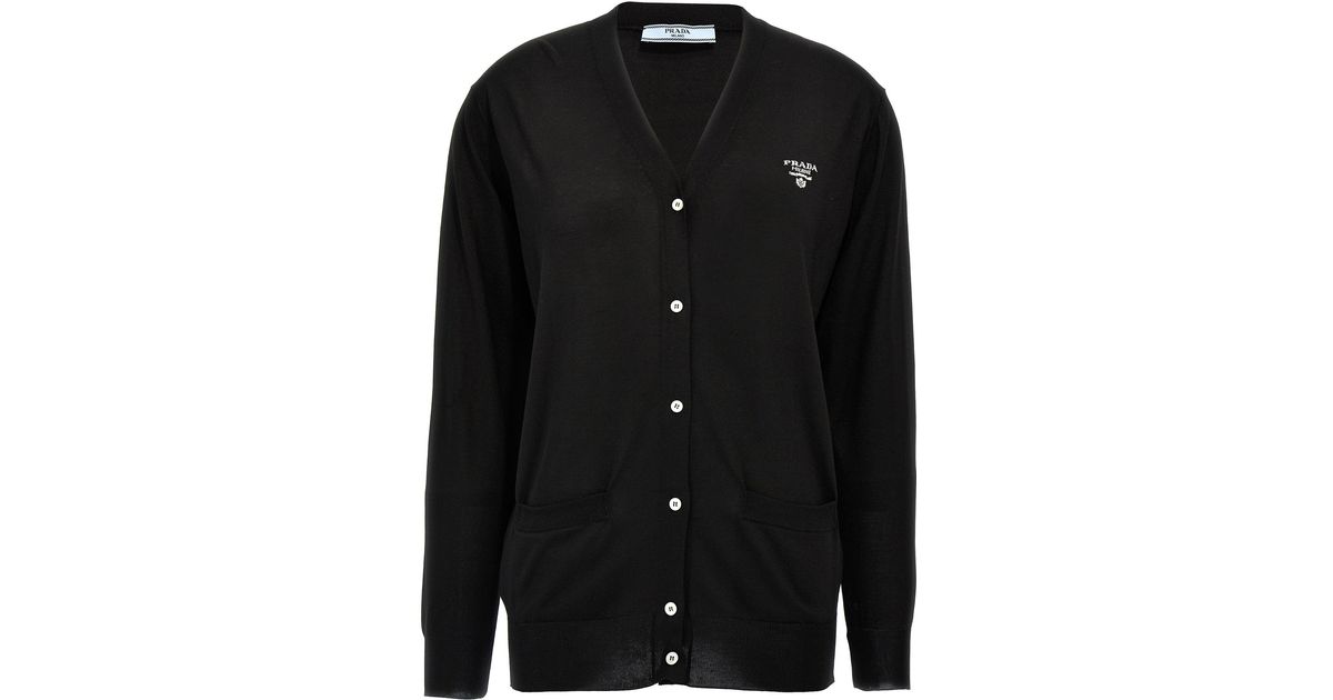 カーディガン PRADA Logo intarsia sweater Prada Intarsia Logo Silk Knit Cardigan - Bergdorf Goodman