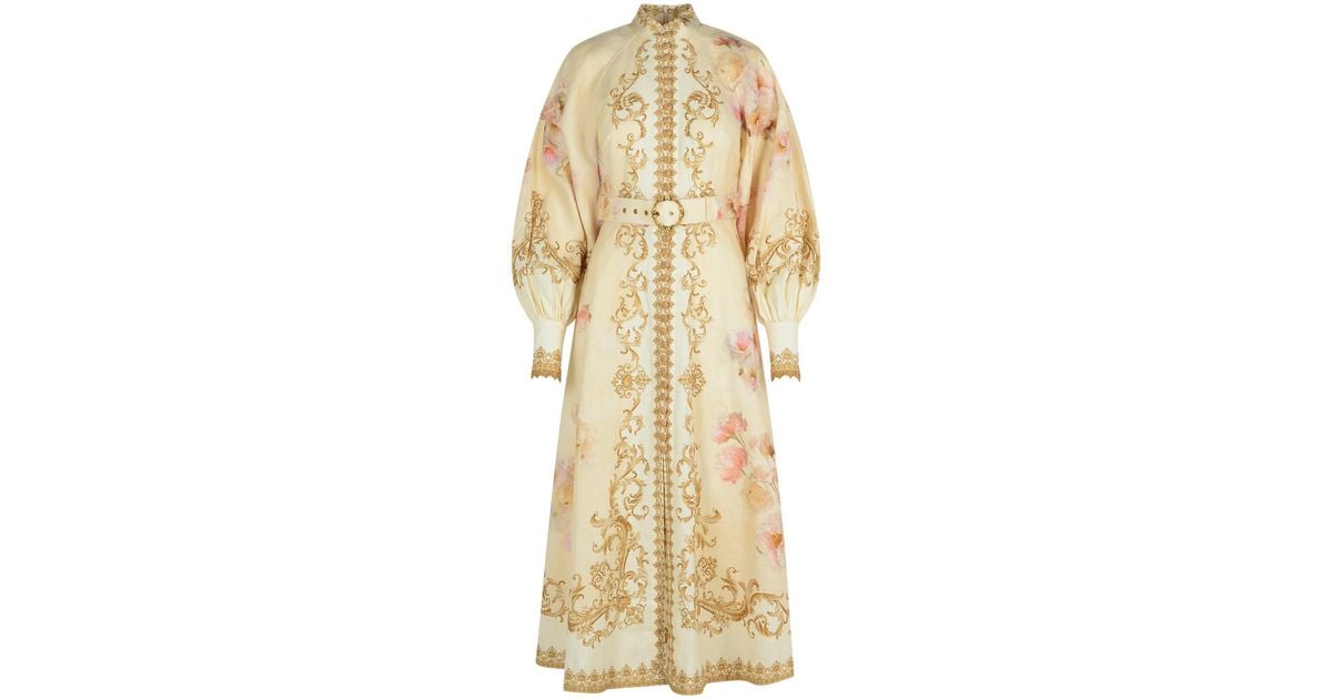 Zimmermann 'Hypnotic Buttoned Midi' Dress in Natural | Lyst