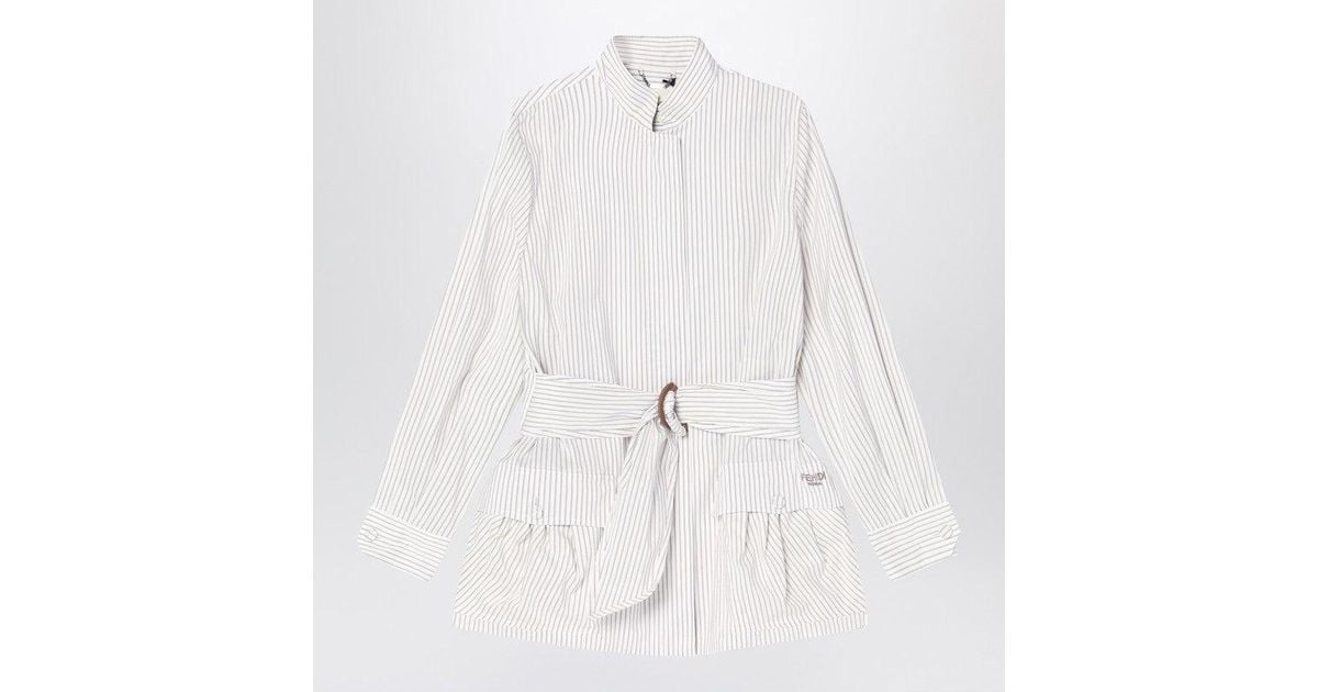 ジャケット FENDI White striped cotton and silk blouson Fendi White Striped Cotton And Silk Blouson | Lyst