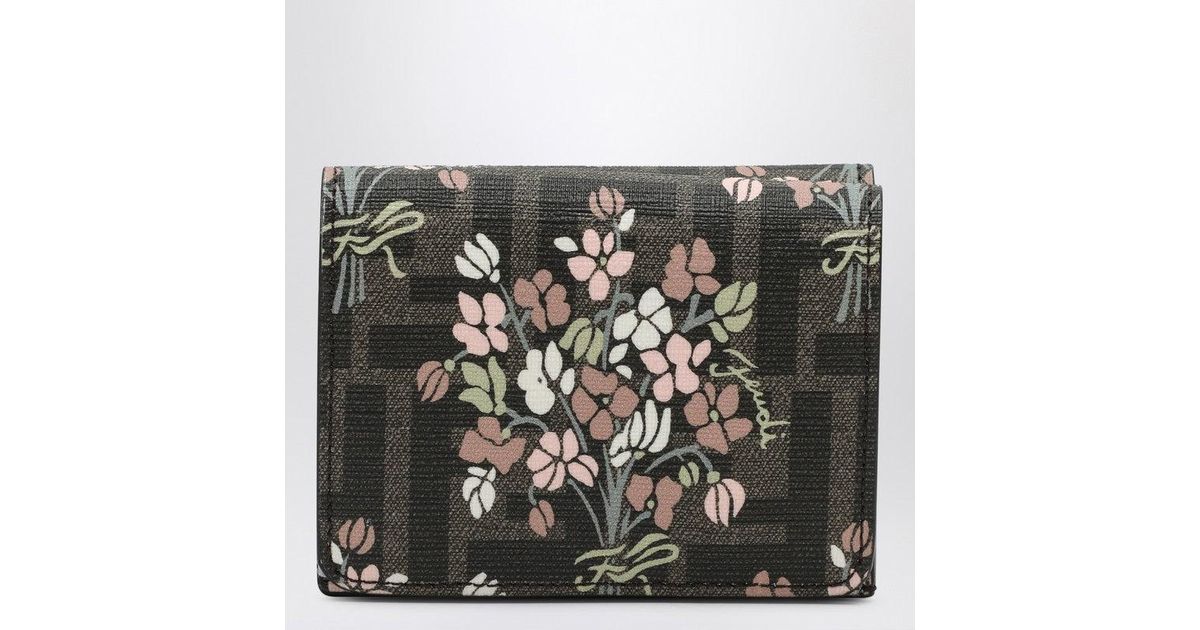 折りたたみ財布 FENDI FLOWER BOUQUET FF FABRIC MEDIUM TRI-FOLD WALLET Fendi Ff Fabric Tri-Fold Wallet Flower Bouquet in Metallic