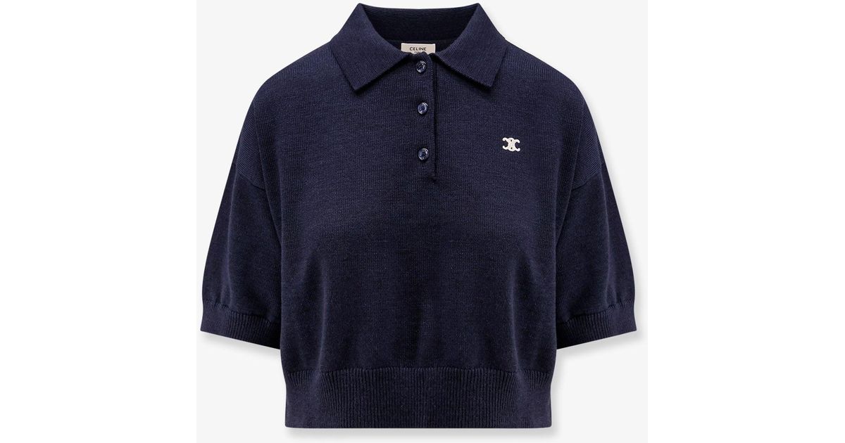 【CELINE】TRIOMPHE NAVY POLO●RY0CED06807MR triomphe cropped polo in wool - NAVY | CELINE