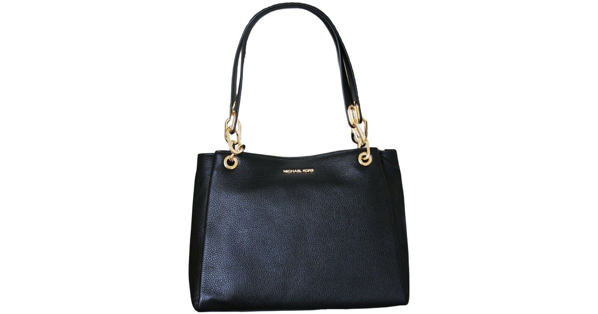 Michael Kors Trisha Large Triple Gusset Leather Shoulder Bag in Blue